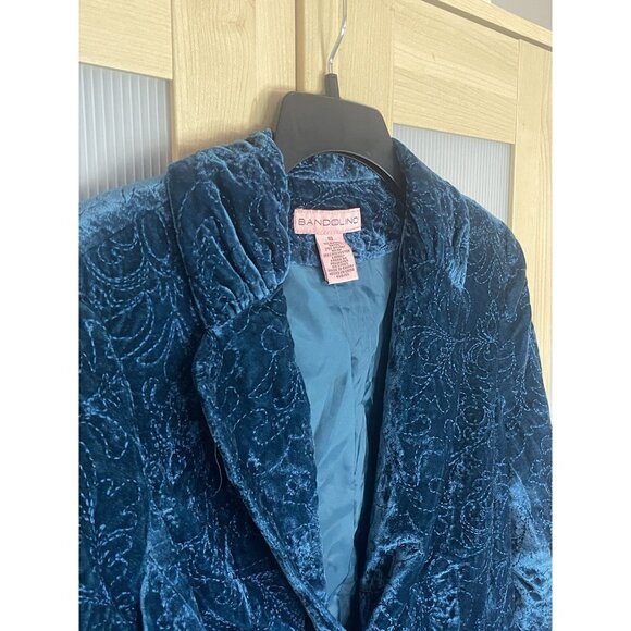 Bandolino Jacket Womens 14 Blue Y2K Vintage Blazer Velvet Embroidered Witchy - Picture 2 of 5
